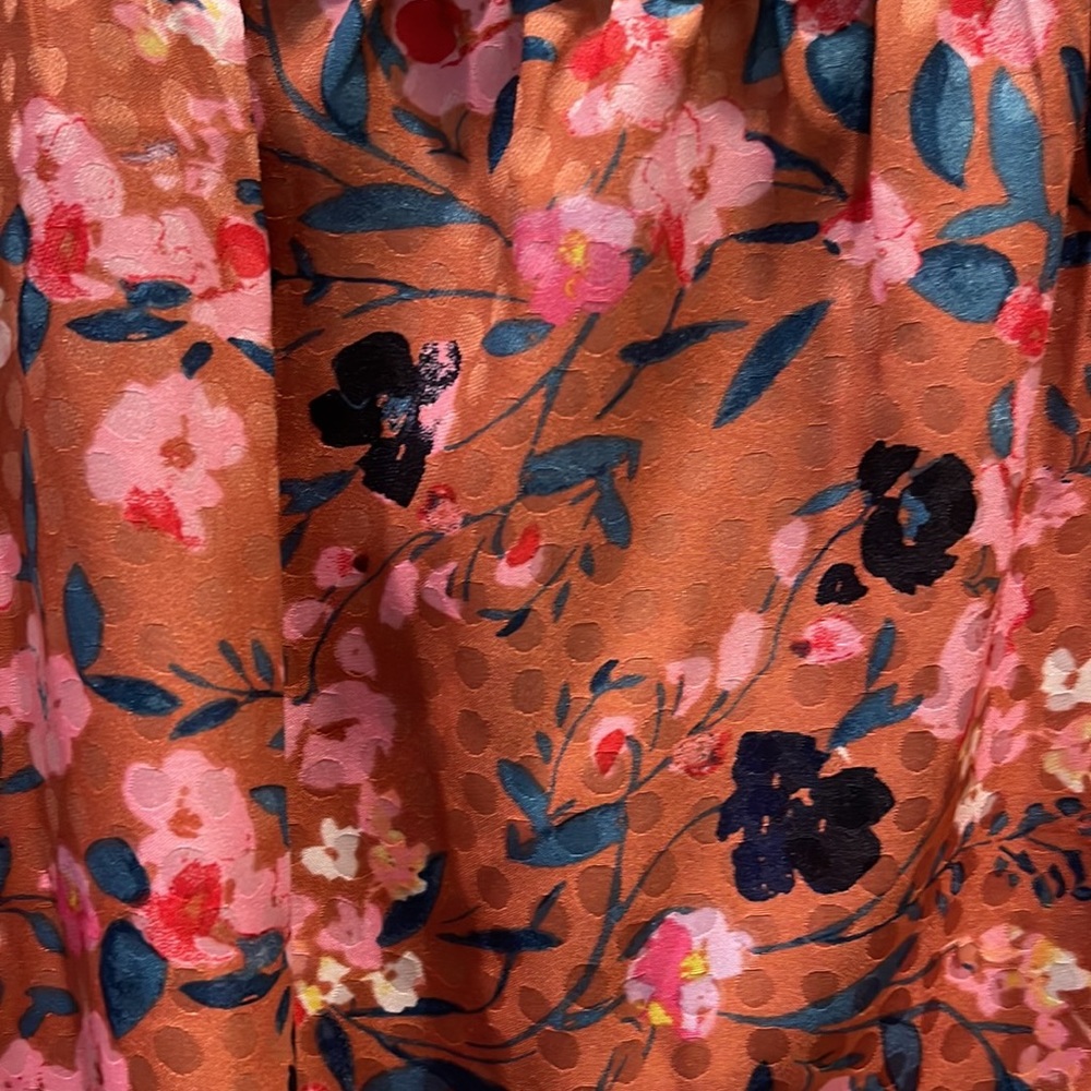 Ann Taylor light rust, pink, blue smocked sleeve and waist blouse size M NWT - Picture 7 of 8